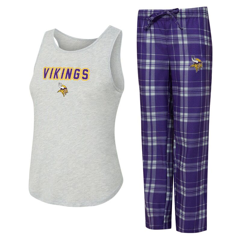 アンブランデッド レディース アンダーウェア ナイトウェア パンツ Unbranded Women's Conceptsport Heather Gray/Purple Minnesota Vikings Regulate Plaid Tank Top & Pantsleep Set Mvk Grey グレー