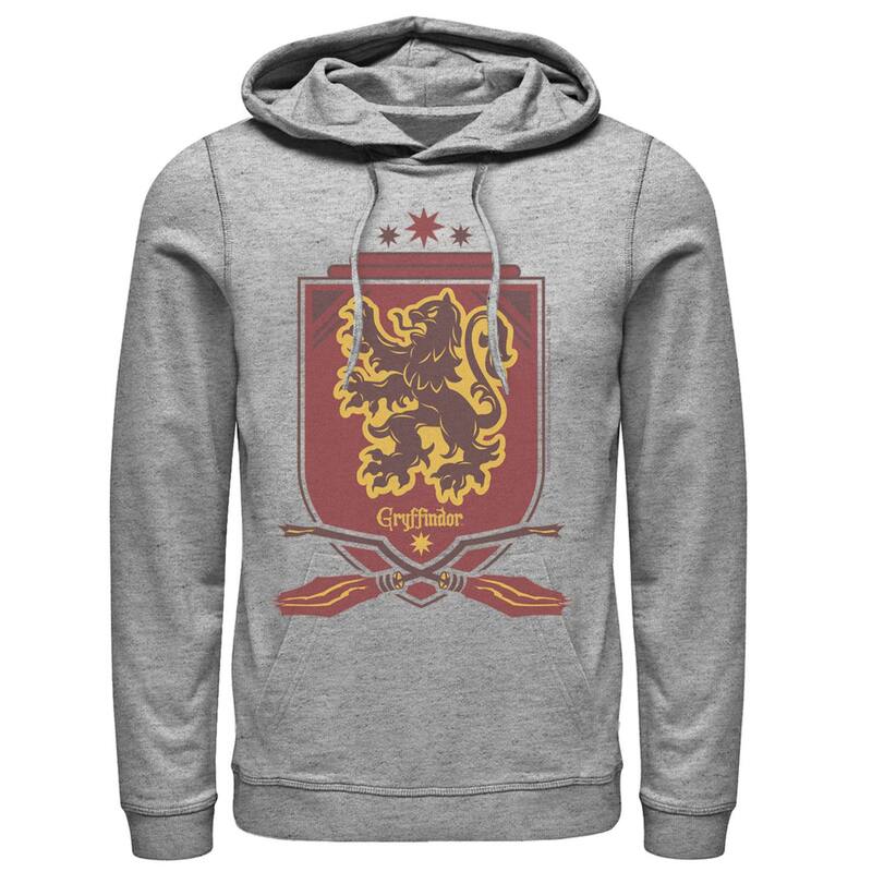 アニメ文字記号 メンズ トップス プルオーバー パーカー Licensed Character Men\u0027s Harry Potter Gryffindor Quidditch Shield Hoodie Athletic Heather ギョリュウモドキ