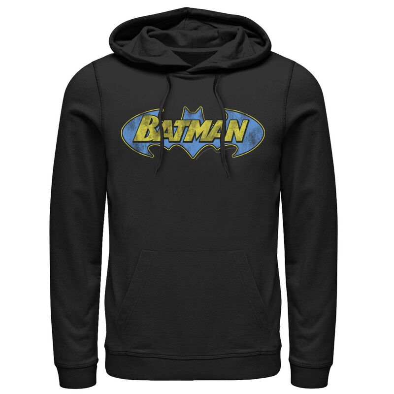アニメ文字記号 メンズ トップス プルオーバー ロゴタイプ パーカー Licensed Character Men\u0027s DComics Batman Boldistressed Text Logo Hoodie Black 黒いこと