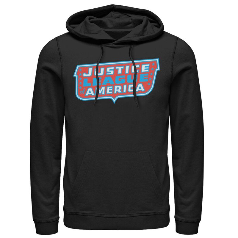 アニメ文字記号 メンズ トップス プルオーバー ロゴタイプ パーカー Licensed Character Men\u0027s DComics Justice League Of America Text Poster Logo Hoodie Black 黒いこと