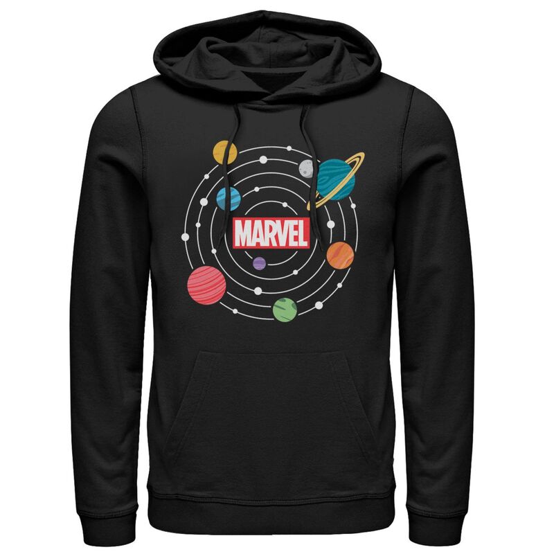 アニメ文字記号 メンズ トップス プルオーバー ロゴタイプ パーカー Licensed Character Men\u0027s Marvel Solar System Logo Hoodie Black 黒いこと