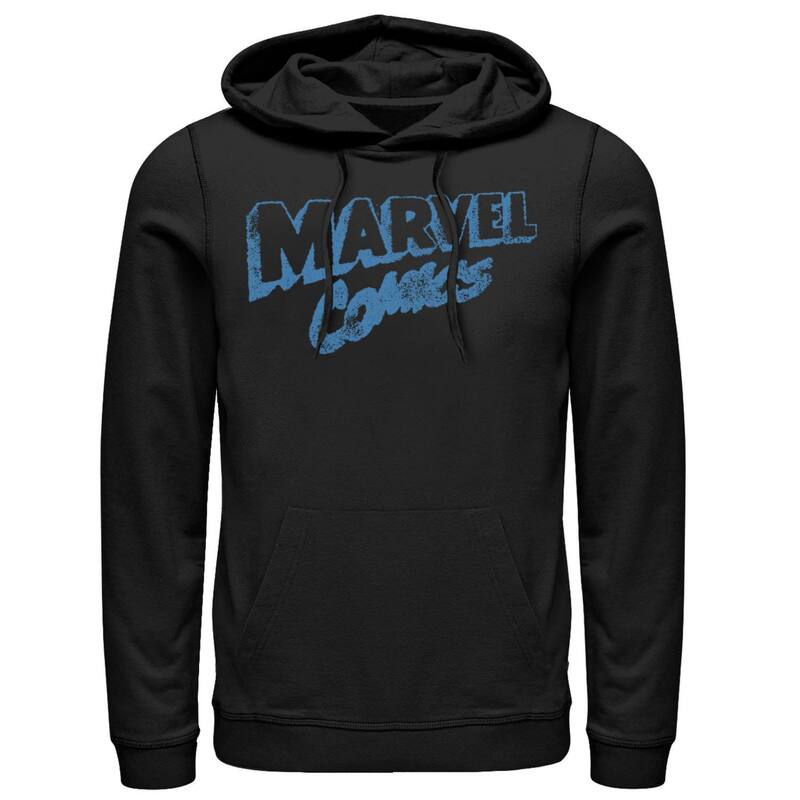 アニメ文字記号 メンズ トップス プルオーバー ロゴタイプ パーカー Licensed Character Men\u0027s Marvel Comic Retro Blue Logo Hoodie Black 黒いこと