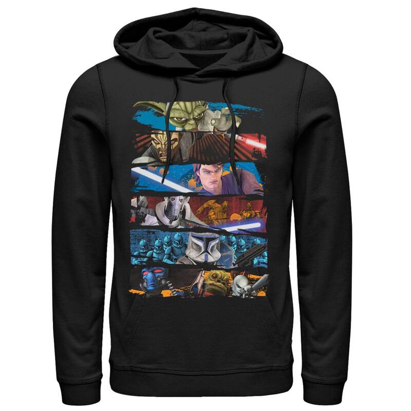 アニメ文字記号 メンズ トップス プルオーバー パーカー Licensed Character Men\u0027star Wars: The Clone Wars Character Paint Swipe Panels Hoodie Black 黒いこと