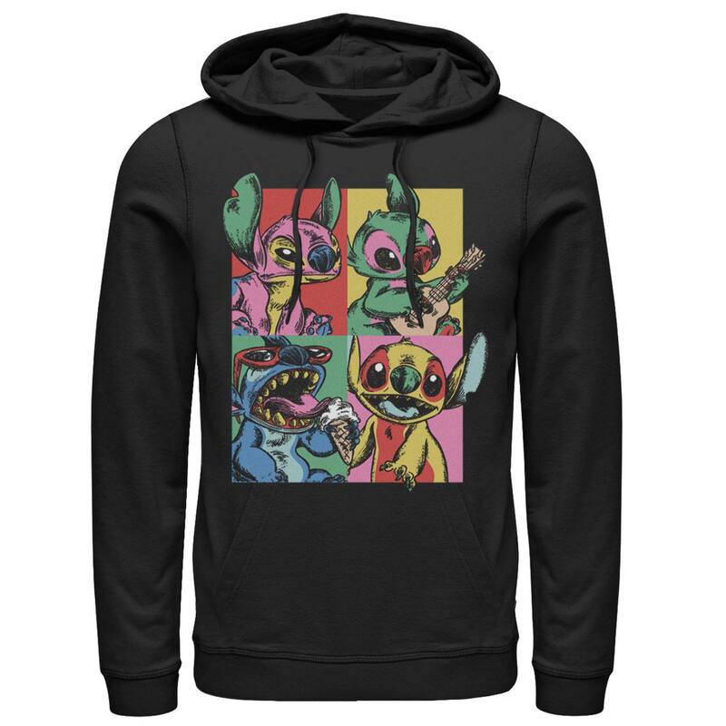ディズニー メンズ トップス Tシャツ パーカー Disney's Lilo & Stitch Grunge Stitch Men's Hoodie Black ブラック｜ReVida 店