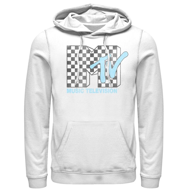 アニメ文字記号 メンズ トップス プルオーバー ロゴタイプ パーカー Licensed Character Men\u0027s MTV Logo Black And White Checkered Blue TV Hoodie White 白いこと