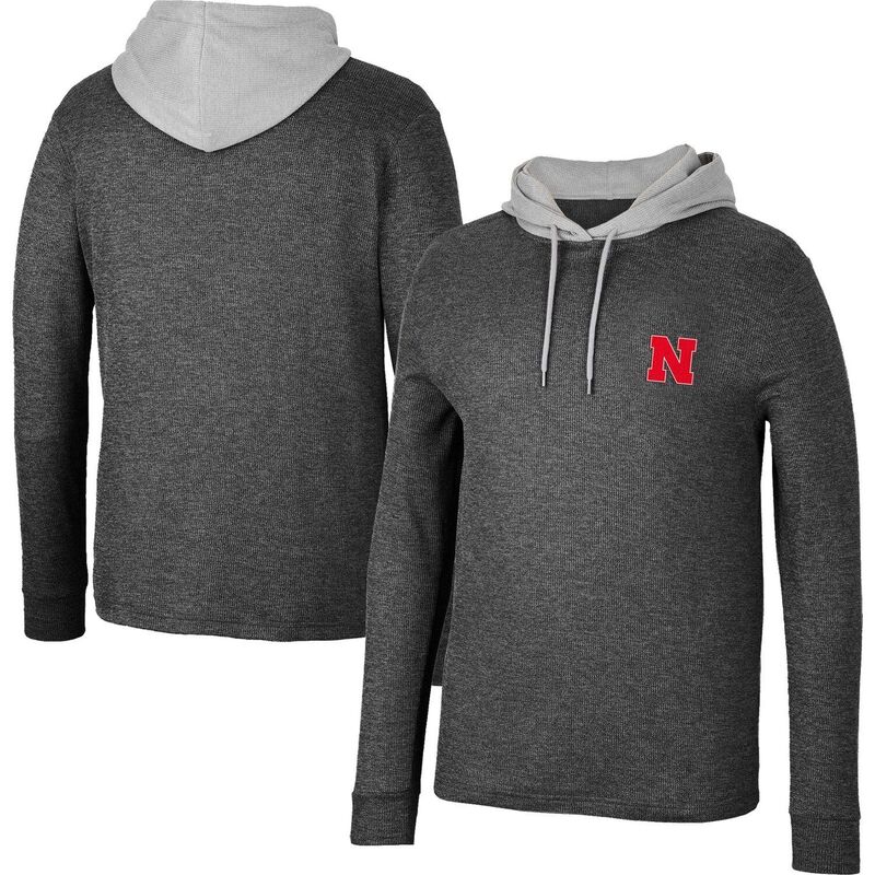 コロシアム メンズ トップス Tシャツ ニット パーカー Men's Colosseum Black Nebraska Huskers Ballot Waffle-Knithermalong Sleeve Hoodie T-Shirt Neblack ブラック