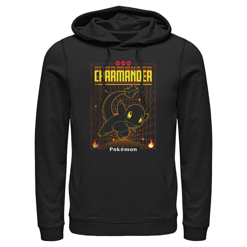 アニメキャラクター メンズ トップス Tシャツ パーカー グラフィック Licensed Character Men's Pokemon Charmander Grid Background Graphic Hoodie Black ブラック｜ReVida 店