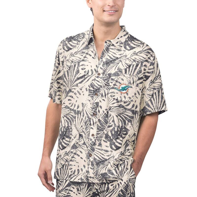 マルガリータビル メンズ トップス プルオーバー 刷り上げる Men\u0027s Margaritaville Tan Miami Dolphinsand Washed Monstera Print Party Button-Up Shirt Dol Beige ベージュ