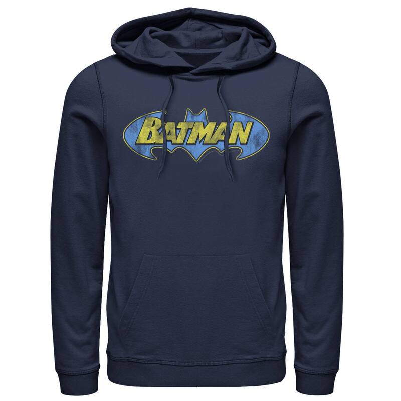 アニメ文字記号 メンズ トップス プルオーバー ロゴタイプ パーカー Licensed Character Men\u0027s DComics Batman Boldistressed Text Logo Hoodie Navy 米国海軍