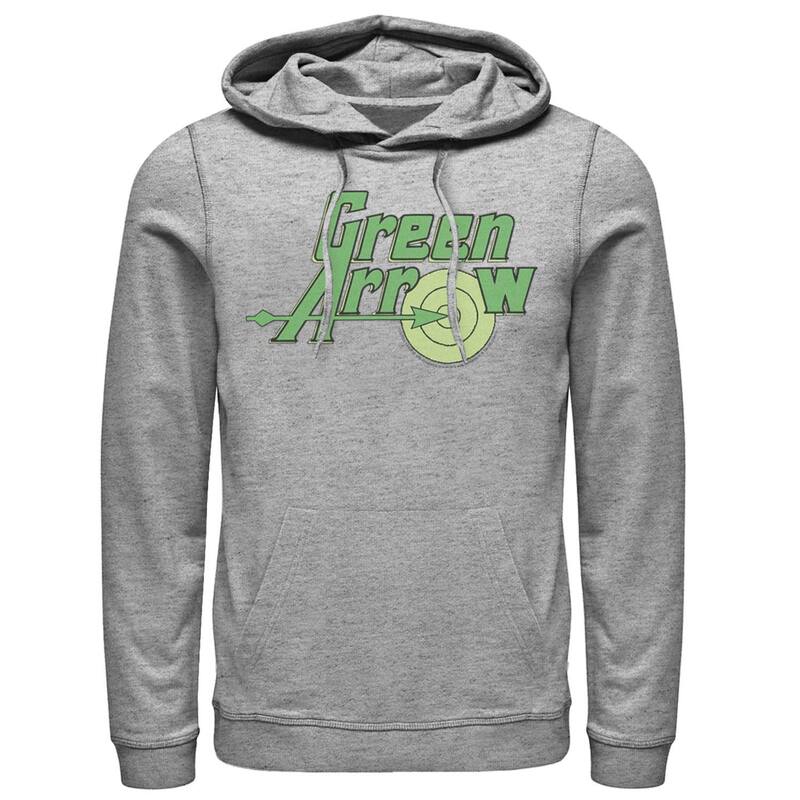 アニメ文字記号 メンズ トップス プルオーバー ヴィンテージ パーカー Licensed Character Men\u0027s DComics The Green Arrow Vintage Text Poster Hoodie Athletic Heather ギョリュウモドキ