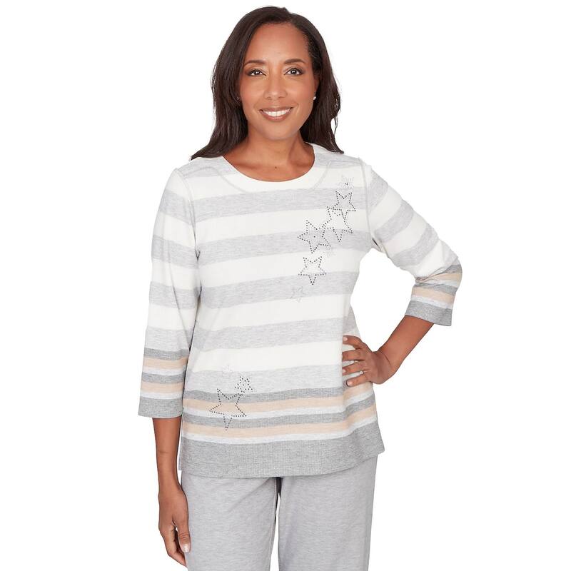 アルフレッド ダナー レディース トップス プルオーバー 労働者の一団素っ首 Women\u0027s Alfredunner Star Stripembellished Crewneck Top Gray Multi 薄墨色