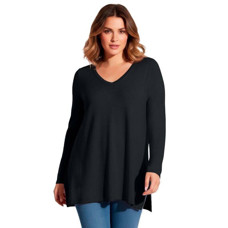 アベニュー レディース アウター ニット・セーター Vネック プラスサイズ Avenue Women's Plusize V-Neck Tunic Sweater Black ブラック