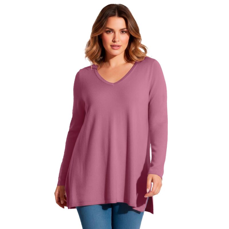 アベニュー レディース アウター ニット・セーター Vネック プラスサイズ Avenue Women's Plusize V-Neck Tunic Sweater Dark Mauve