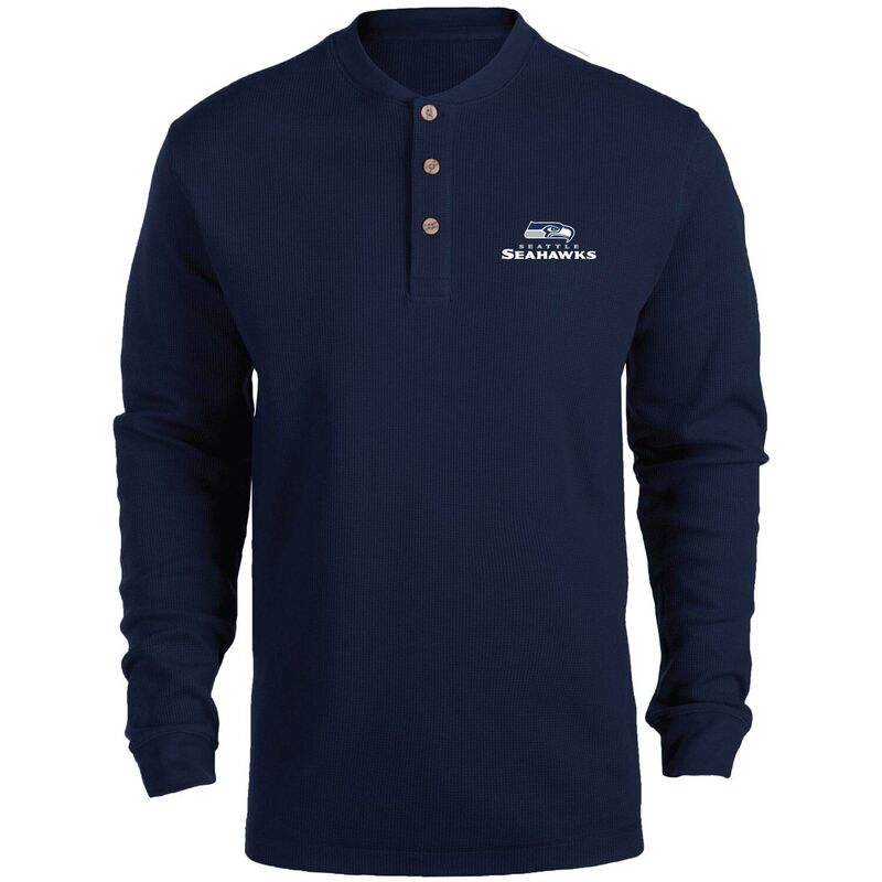 アンブランデッド メンズ トップス Tシャツ ロゴ Unbranded Men's Dunbrooke Navy Seattle Seahawks Logo Maverick Thermal Henley Long Sleeve T-Shirt Sea Navy ネイビー|ReVida 店