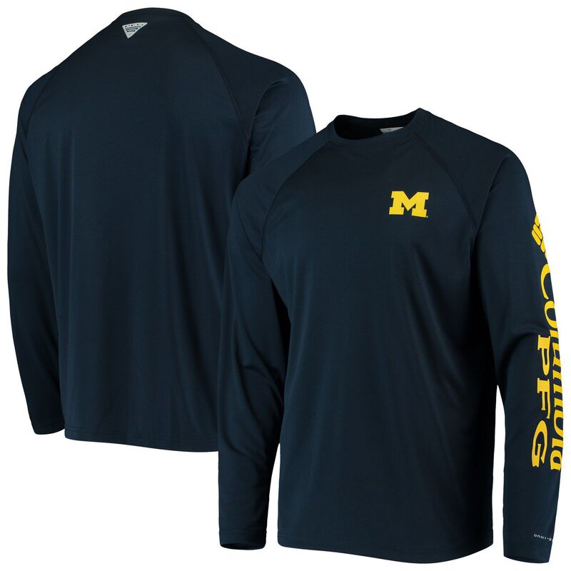 コロンビア メンズ トップス プルオーバー Men\u0027s Columbia Navy Michigan Wolverines Terminal Tackle Omni-Shade Raglan Long Sleeve T-Shirt Mic Navy 米国海軍