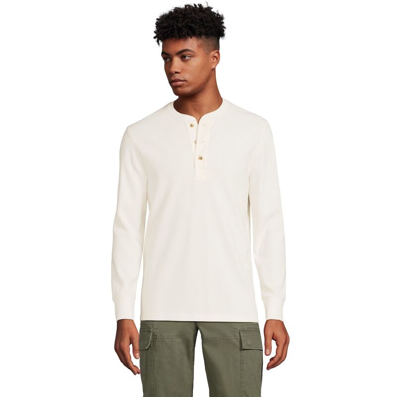 ランズ挙げ句の果て メンズ トップス プルオーバー Men\u0027s Lands\u0027 End Comfort-First Regular-Fithermal Waffle Henley Ivory 象牙色