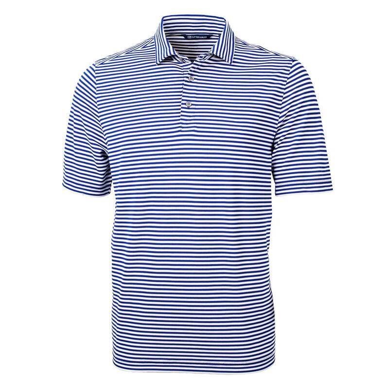 カッターアンドバック メンズ トップス Tシャツ ポロシャツ Cutter & Buck Virtueco Pique Stripe Recycled Mens Polo Tour Blue ブルー|ReVida 店