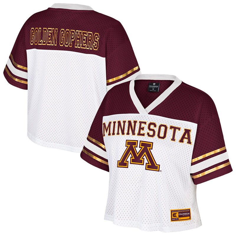 円形劇場 レディース トップス ティーシャツ クロップド ティーシャツ Women\u0027s Colosseum White Minnesota Golden Gophers Treasure Cropped Football Jersey Min White 白いこと トップス-Tシャツ・カットソー