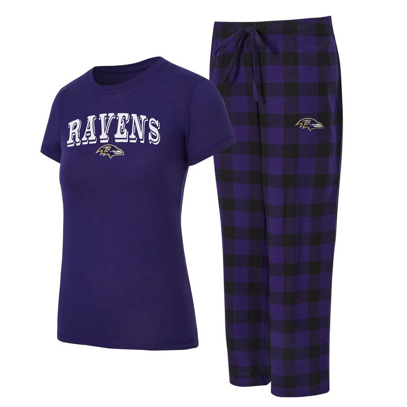 アンブランデッド レディース アンダーウェア ナイトウェア プラスサイズ パンツ Tシャツ Unbranded Women's Conceptsport Purple/Black Baltimore Ravens Plus Avondale T-Shirt & Pants Flannel PJ Set Rav Purple パープル