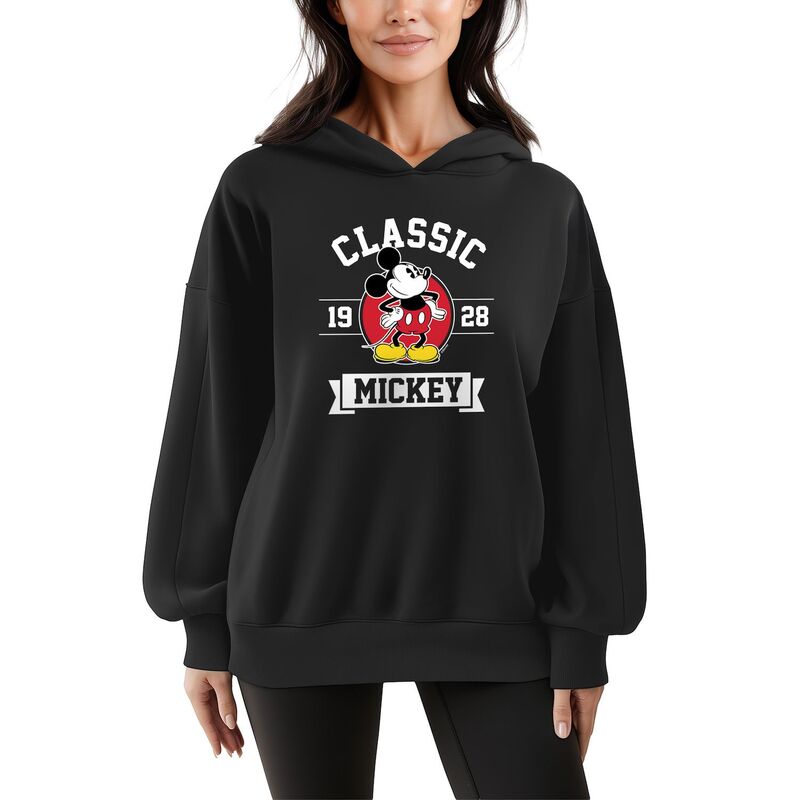 ディズニー レディース トップス Tシャツ スウェット フリース Women's Disney's Mickey Mouse Classic 1928 Oversized Fleece Crew Sweatshirt Black ブラック