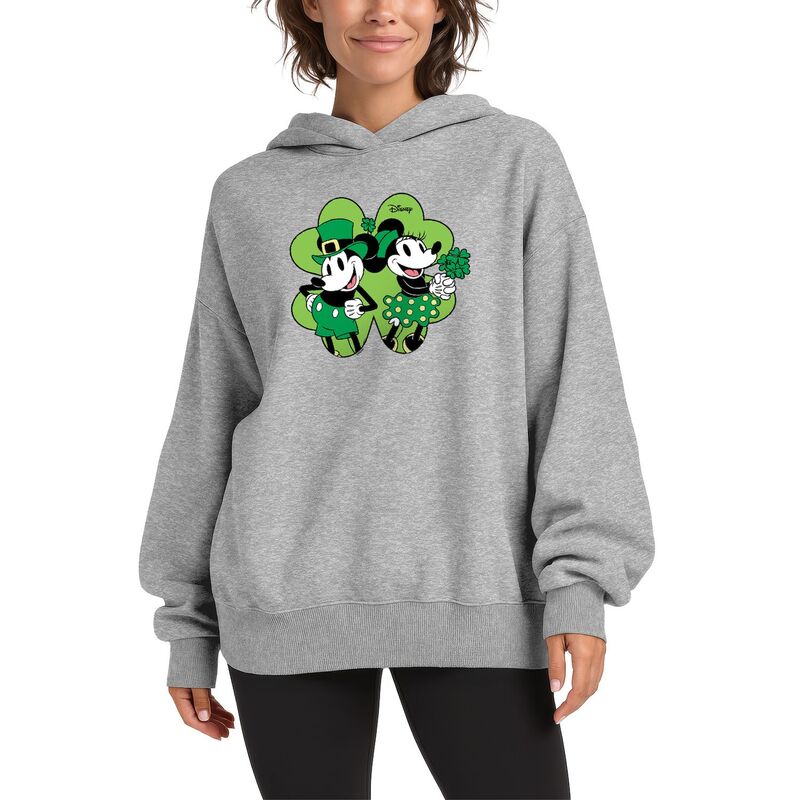 ディズニー レディース トップス Tシャツ スウェット フリース パーカー Women's Disney's Mickey & Minnie Mouse Shamrock Oversized Fleece Hoodie Sweatshirt Athletic Heather ヘザー