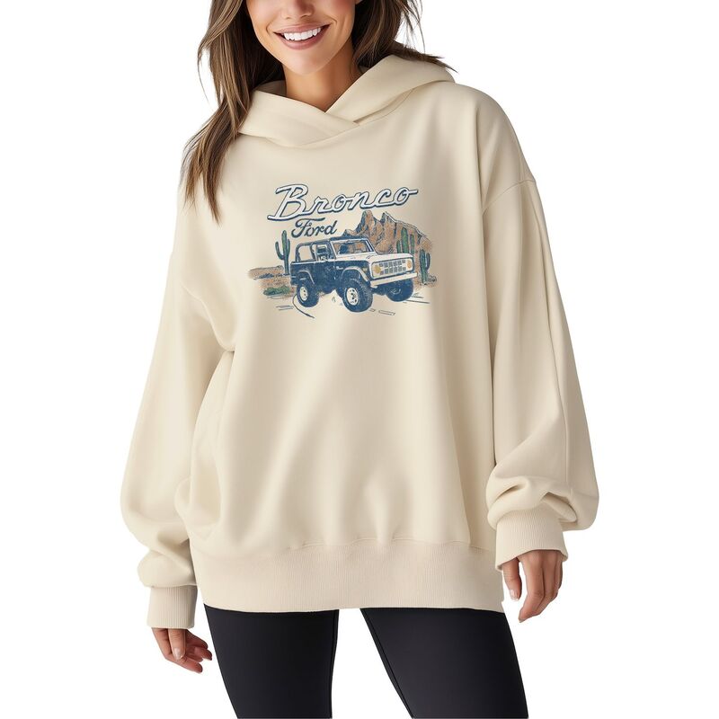 アニメキャラクター レディース トップス Tシャツ スウェット フリース パーカー Licensed Character Women's Ford Broncoversized Fleece Hoodie Sweatshirt Cream クリーム