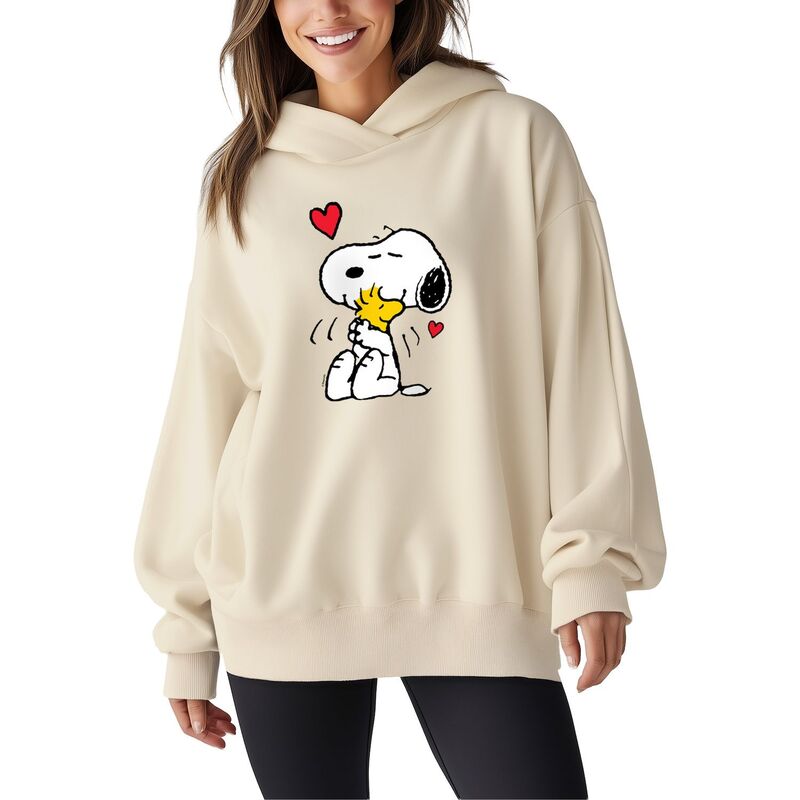 アニメキャラクター レディース トップス Tシャツ スウェット フリース パーカー Licensed Character Women's Peanuts Lots Of Loversized Fleece Hoodie Sweatshirt Cream クリーム|ReVida 店