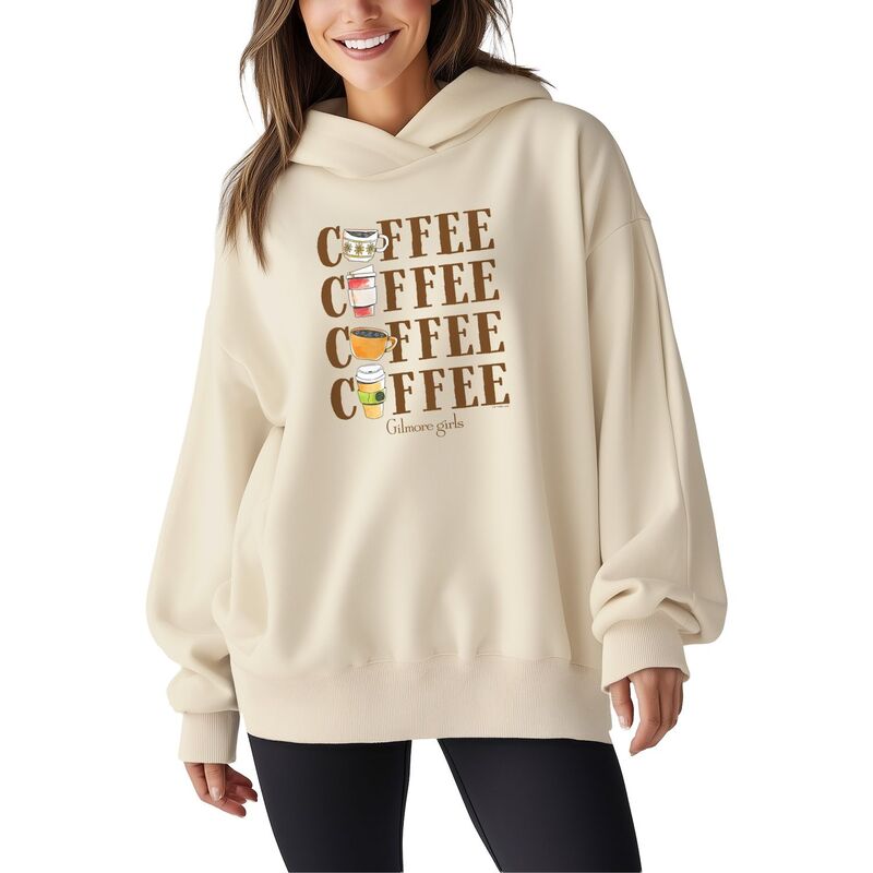 アニメキャラクター レディース トップス Tシャツ スウェット フリース パーカー Licensed Character Women's Gilmore Girls Coffee Oversized Fleece Hoodie Sweatshirt Cream クリーム|ReVida 店