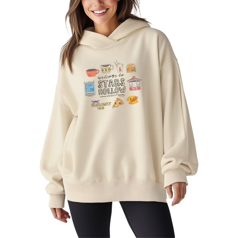 アニメキャラクター レディース トップス Tシャツ スウェット フリース パーカー Licensed Character Women's Gilmore Girlstars Hollow Oversized Fleece Hoodie Sweatshirt Cream クリーム