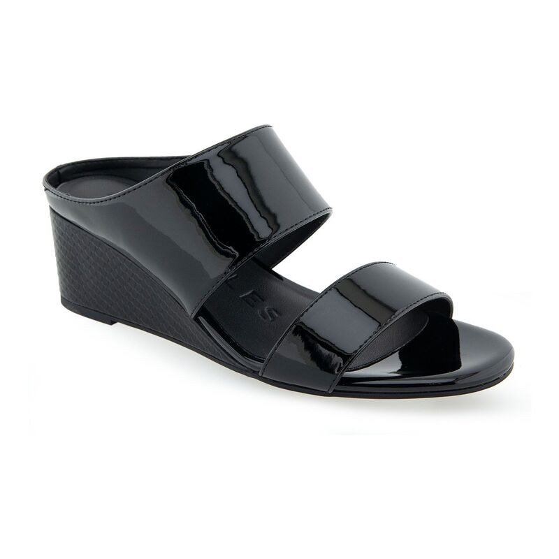 エアロソールズ レディース シューズ サンダル ヒール Aerosoles Wheeler Women's Wedge Sandals Black Patent Pu ブラック｜ReVida 店