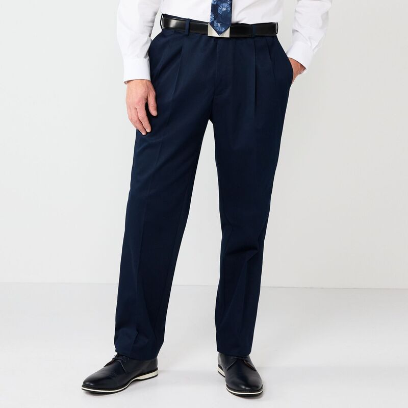 ハガー メンズ ボトムス カジュアルパンツ プリーツ Men &rsquo; s Haggar Premium No-Iron Khaki Stretch Classic-Fit Pleated Expandable Waist Pants Dark Navy ネイビー｜ReVida 店