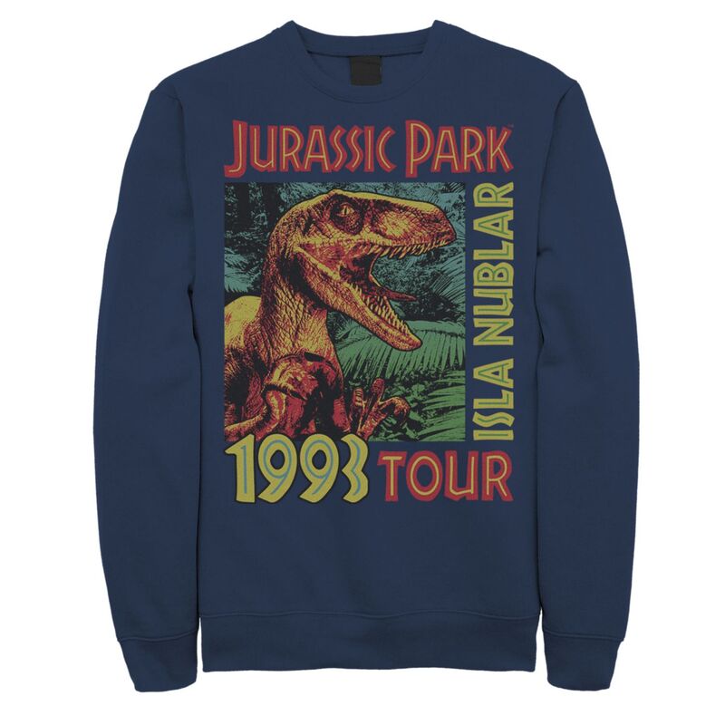 アニメキャラクター メンズ トップス Tシャツ スウェット Licensed Character Men's Jurassic Park Isla Nublar 1993 Tour Poster Sweatshirt Navy ネイビー｜ReVida 店