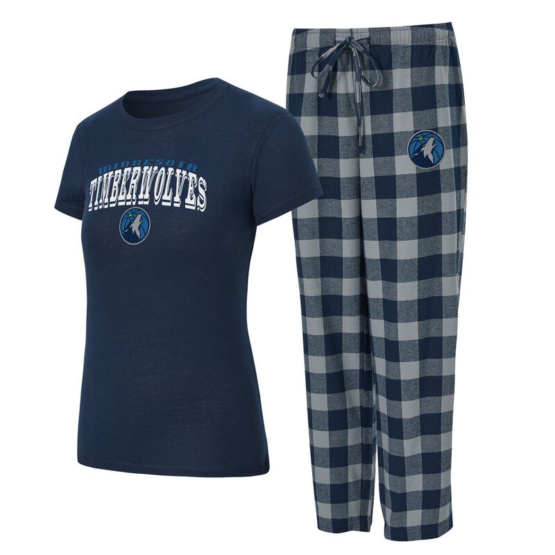 アンブランデッド レディース アンダーウェア ナイトウェア パンツ Tシャツ Unbranded Women's Conceptsport Navy/Gray Minnesota Timberwolves Avondale T-Shirt & Pants Flannel PJ Set Mtw Navy ネイビー