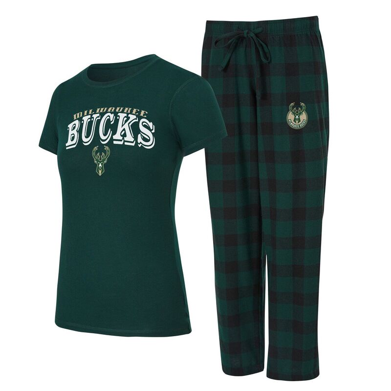 アンブランデッド レディース アンダーウェア ナイトウェア パンツ Tシャツ Unbranded Women's Conceptsport Hunter Green/Black Milwaukee Bucks Avondale T-Shirt & Pants Flannel PJ Set Buk Multi マルチカラー