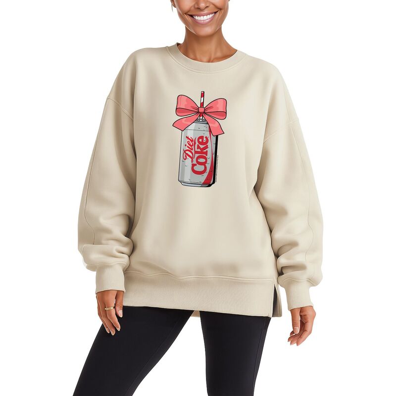 アニメキャラクター レディース トップス Tシャツ スウェット フリース Licensed Character Women's Diet Coke Can Bow Oversized Fleece Crew Sweatshirt Cream クリーム