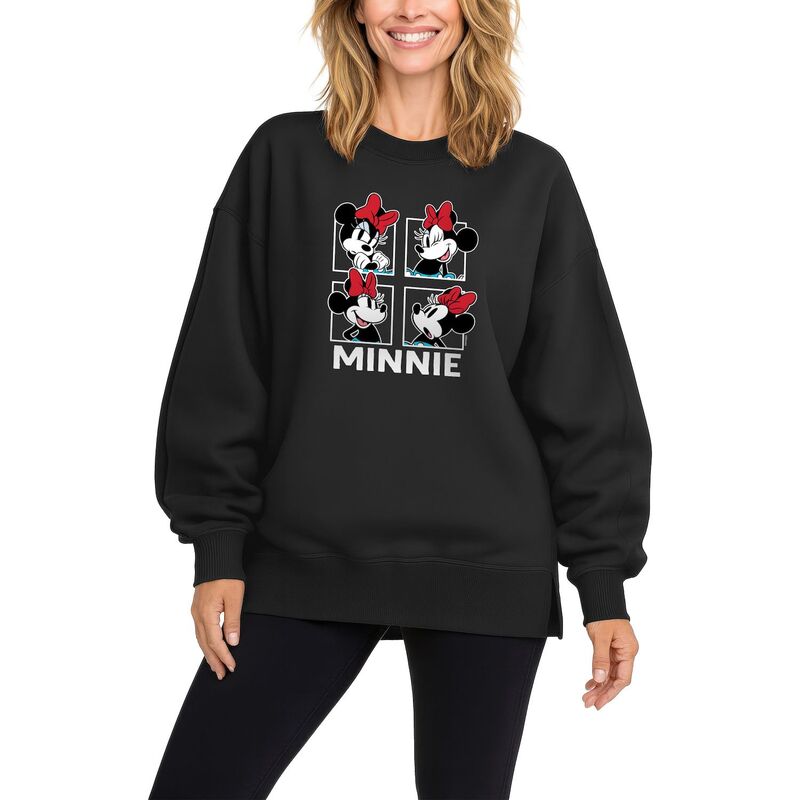 ディズニー レディース トップス Tシャツ スウェット フリース Women's Disney's Minnie Mouse Oversized Fleece Crew Sweatshirt Black ブラック