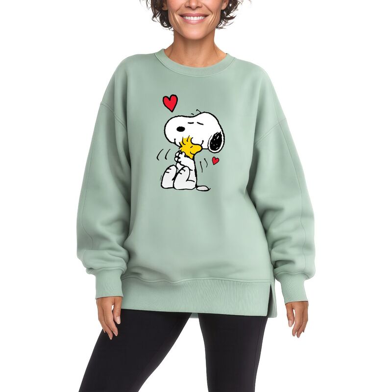 アニメキャラクター レディース トップス Tシャツ スウェット フリース Licensed Character Women's Peanuts Lots Of Loversized Fleece Crew Sweatshirt Seafoam｜ReVida 店 10,281円