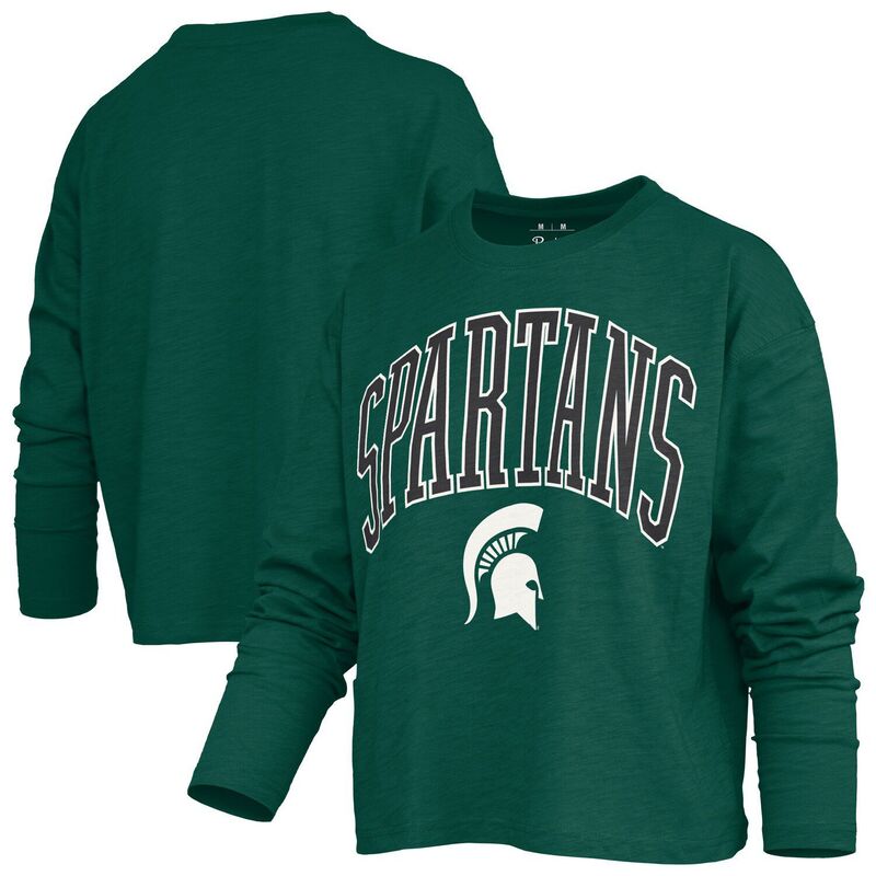 プレスボックス レディース トップス Tシャツ Women's Pressbox Green Michigan State Spartans Motley Boxy Waist-Length Long Sleeve T-Shirt Msu Green グリーン