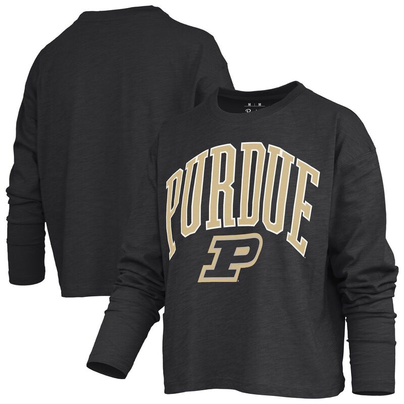 プレスボックス レディース トップス Tシャツ Women's Pressbox Black Purdue Boilermakers Motley Boxy Waist-Length Long Sleeve T-Shirt Prd Black ブラック