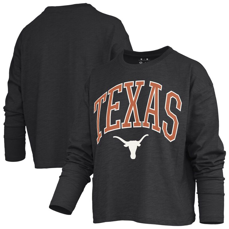 プレスボックス レディース トップス Tシャツ Women's Pressbox Black Texas Longhorns Motley Boxy Waist-Length Long Sleeve T-Shirtex Black ブラック