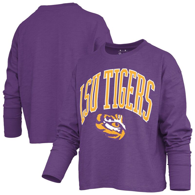 プレスボックス レディース トップス Tシャツ Women's Pressbox Purple LSU Tigers Motley Boxy Waist-Length Long Sleeve T-Shirt Lsu Purple パープル