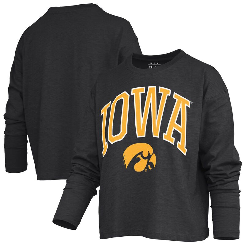 プレスボックス レディース トップス Tシャツ Women's Pressbox Black Iowa Hawkeyes Motley Boxy Waist-Length Long Sleeve T-Shirt Iwa Black ブラック