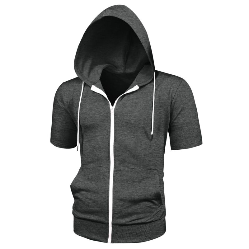 Lars Amadeus メンズ トップス Tシャツ パーカー Lars Amadeus Men'short Sleeve Hoodie Solid Color Zip up Hoodies Dark Gray グレー