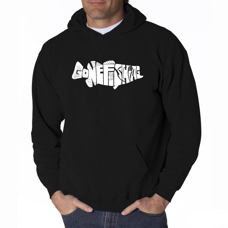 エルエーポップアート メンズ トップス Tシャツ スウェット LA Pop Art Bass - Gone Fishing - Men's Word Art Hooded Sweatshirt Black ブラック