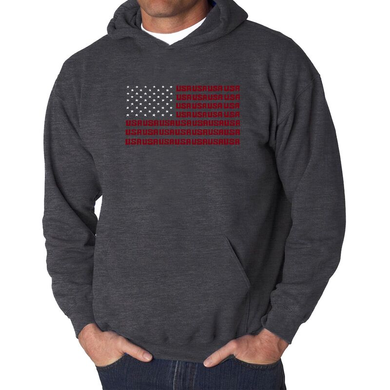 エルエーポップアート メンズ トップス Tシャツ スウェット LA Pop Art USA Flag - Men's Word Art Hooded Sweatshirt Grey グレー