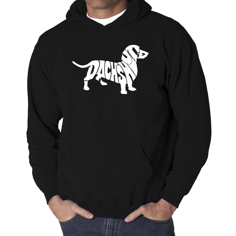 エルエーポップアート メンズ トップス Tシャツ スウェット LA Pop Art Dachshund - Men's Word Art Hooded Sweatshirt Black ブラック