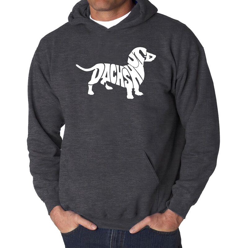 エルエーポップアート メンズ トップス Tシャツ スウェット LA Pop Art Dachshund - Men's Word Art Hooded Sweatshirt Grey グレー