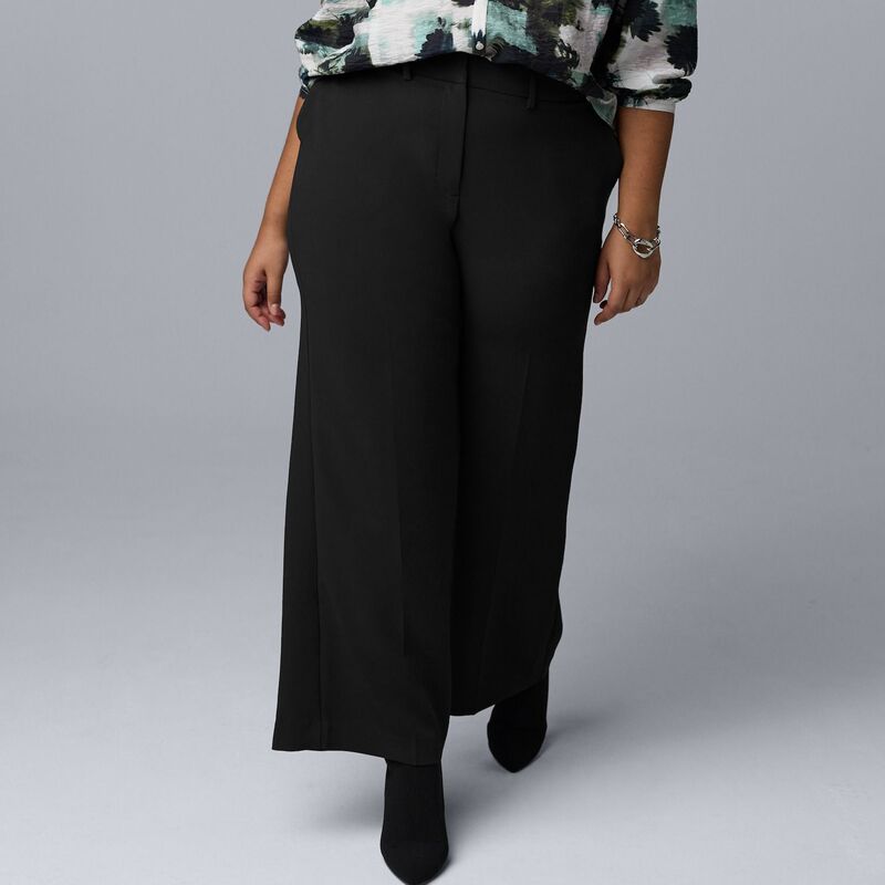 ヴェラウォン レディース ボトムス カジュアルパンツ ワイドレッグ クレープラスサイズ Plusize Simply Vera Wang Luxe Crepe Wide Leg Trousers Black ブラック