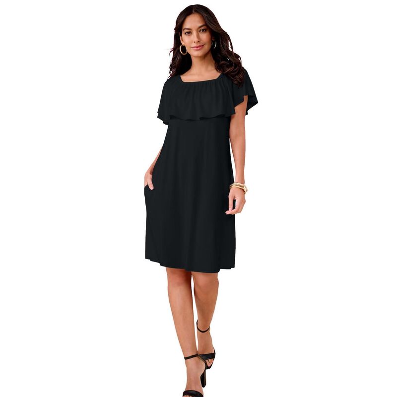 ロアマンズ レディース トップス ワンピース プラスサイズ Roaman's Women's Plusize Convertible Flounce Dress Black ブラック｜ReVida 店 14,414円