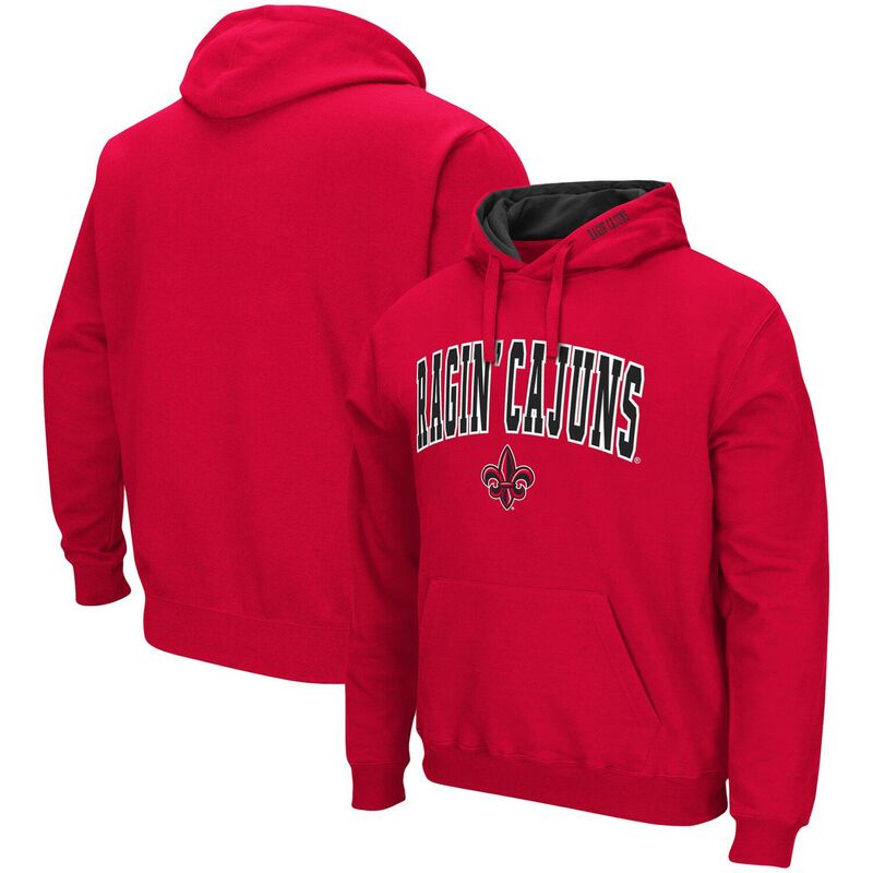 コロシアム メンズ トップス Tシャツ ロゴ パーカー Men's Colosseum Cardinalouisiana Ragin' Cajuns Arch and Logo Pullover Hoodie Nc2 Red レッド